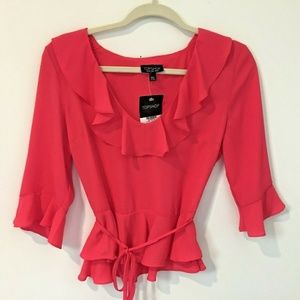 Top Shop Hot pink v neck ruffle peplum Shirt